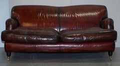 Hand Dyed Restored Bordeaux Reddish Brown Leather Howard & Son's Style Sofa