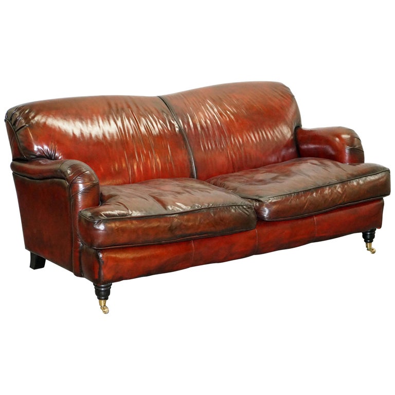 Hand Dyed Restored Bordeaux Reddish Brown Leather Howard and Son's Style  Sofa For Sale at 1stDibs | reddish brown leather sofa, vintage leather sofa  for sale, howard style sofa