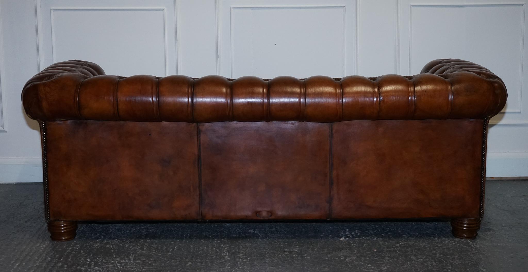 Hand Dyed Restored Whiskey Brown Leather Chesterfield Club Sofa English 5