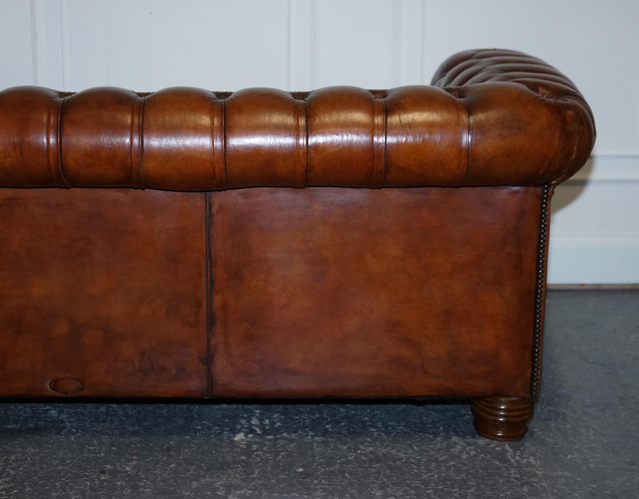 Hand Dyed Restored Whiskey Brown Leather Chesterfield Club Sofa English 7