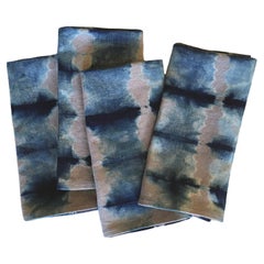 Hand-Dyed Shibori Linen Napkins Set of 4 in Silver Grey & Indigo Blue