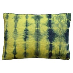 Hand-Dyed Silk Faille Throw Pillow in Canary Yellow & Indigo Blue Ripple Pattern