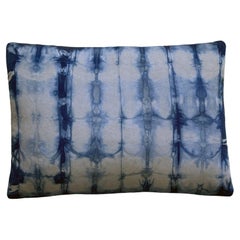 Hand Dyed Silk Pillow, Silver Gray & Indigo Blue Ripple
