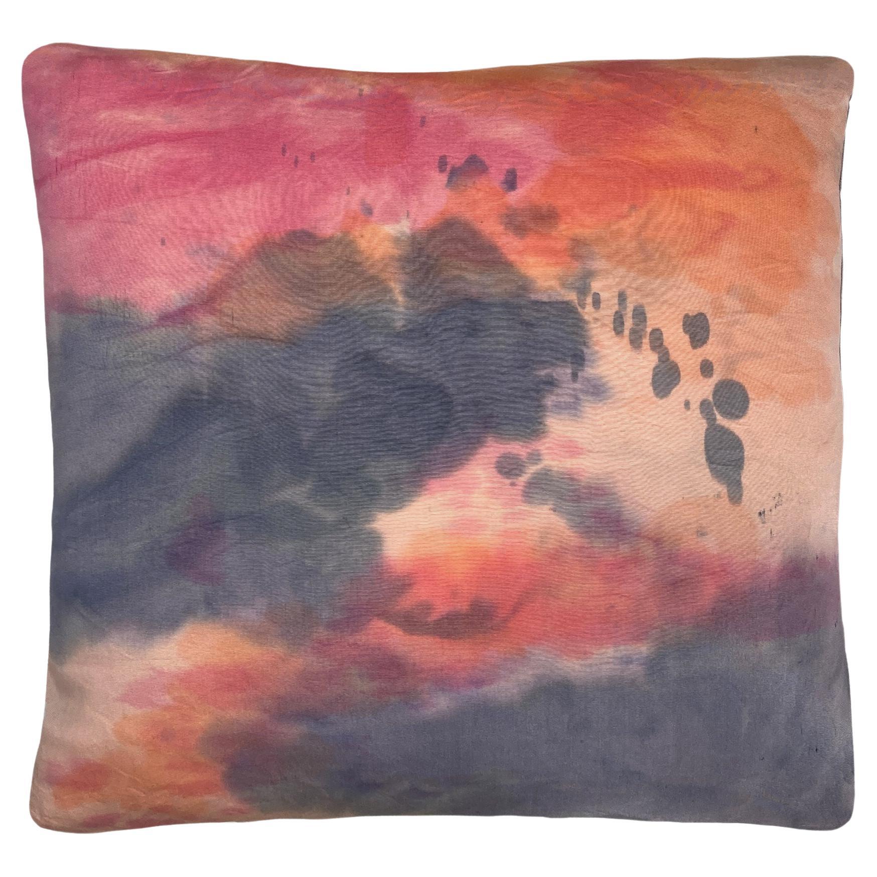 Hand Painted Silk Pillow, Abstract No.5, Peach Pink & Gray  For Sale