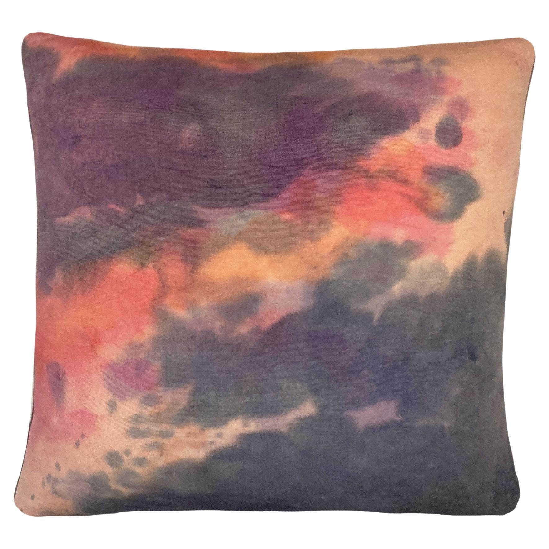 Hand Painted Silk Pillow, Abstract No.6, Peach Pink & Gray For Sale