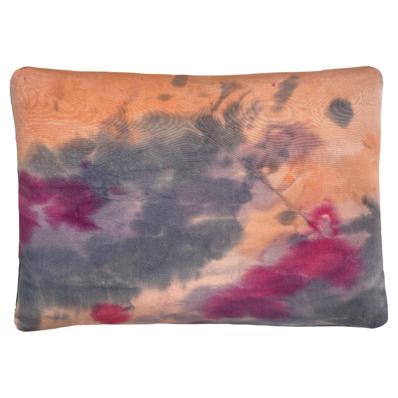 Hand Painted Silk Pillow, Abstract No.7, Peach Pink & Gray  For Sale