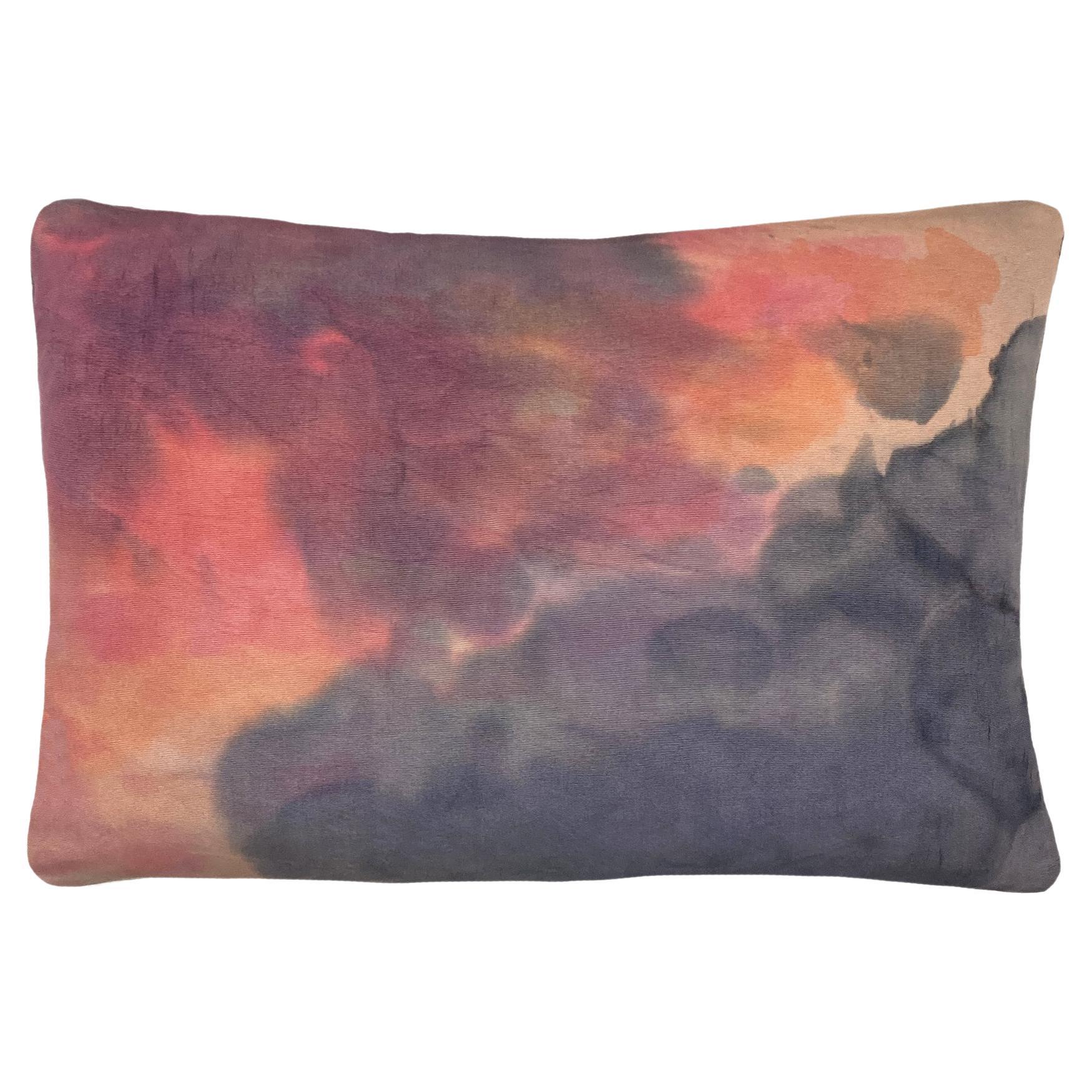Hand Painted Silk Pillow, Abstract No.8, Peach Pink & Gray  For Sale