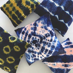 Hand Dyed Silk Velvet Pillow, Rose Pink & Indigo Blue Halo Abstract Pattern