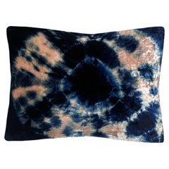 Hand Dyed Silk Velvet Pillow, Rose Pink & Indigo Blue Halo Abstract Pattern