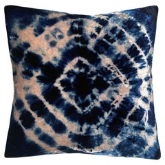 Hand Dyed Silk Velvet Pillow, Rose Pink & Indigo Blue Halo Abstract Pattern