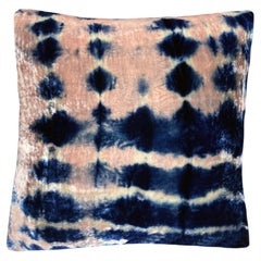 Hand Dyed Silk Velvet Pillow, Rose Pink & Indigo Blue Ombre Abstract Pattern