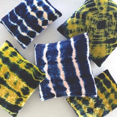 Hand Dyed Silk Velvet Pillow, Rose Pink & Indigo Blue Stripe Abstract Pattern