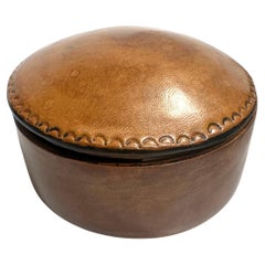 Hand-Dyed Tuareg Leather Round Trinket Box by Malian Artisan