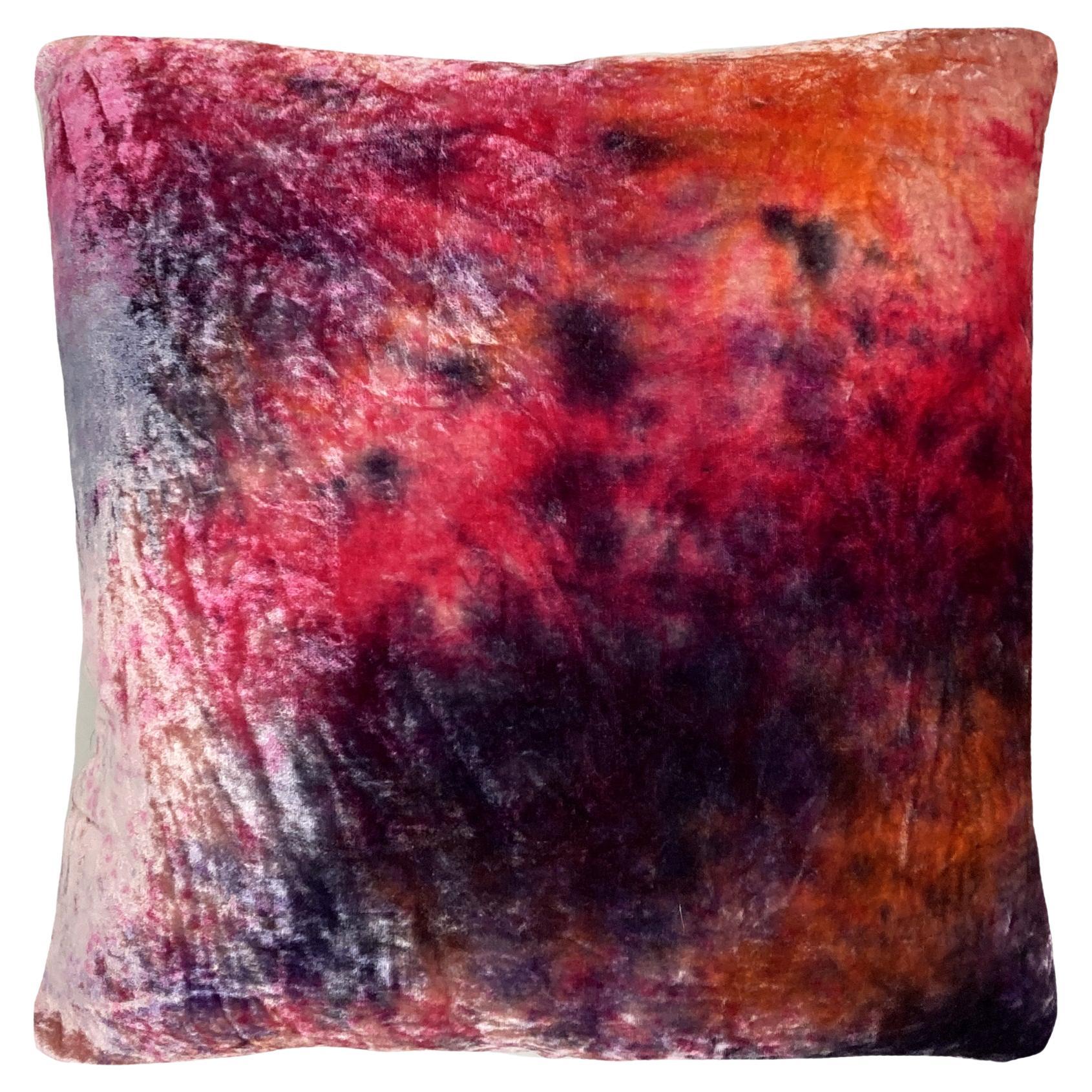 Hand Painted Silk Velvet Pillow, Abstract No.1, Pink Orange & Navy 