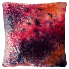 Coussin en velours de soie peint à la main, abstrait n°1, rose, orange et bleu marine 