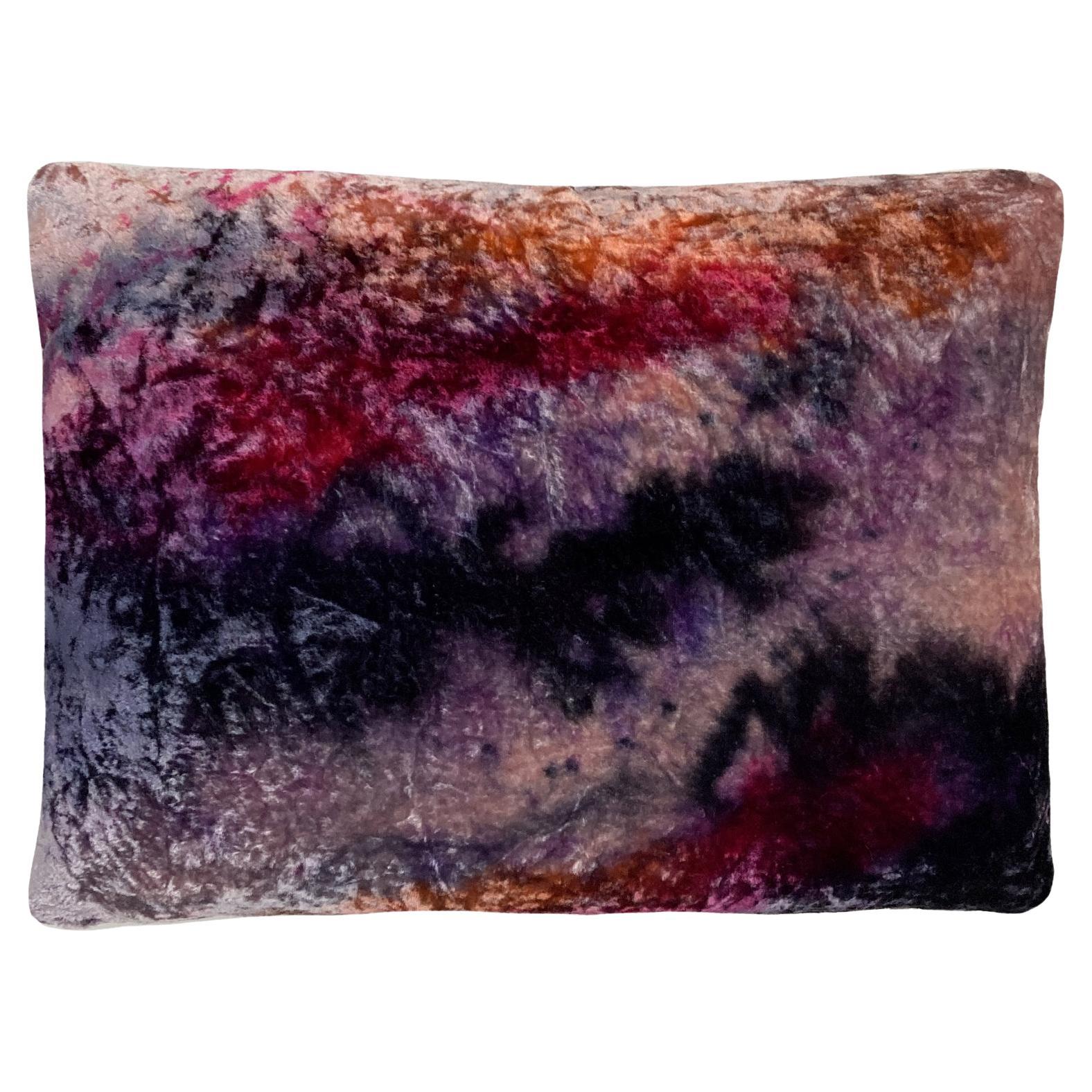 Hand Painted Silk Velvet Pillow, Abstract No.3, Pink Lilac & Navy  For Sale