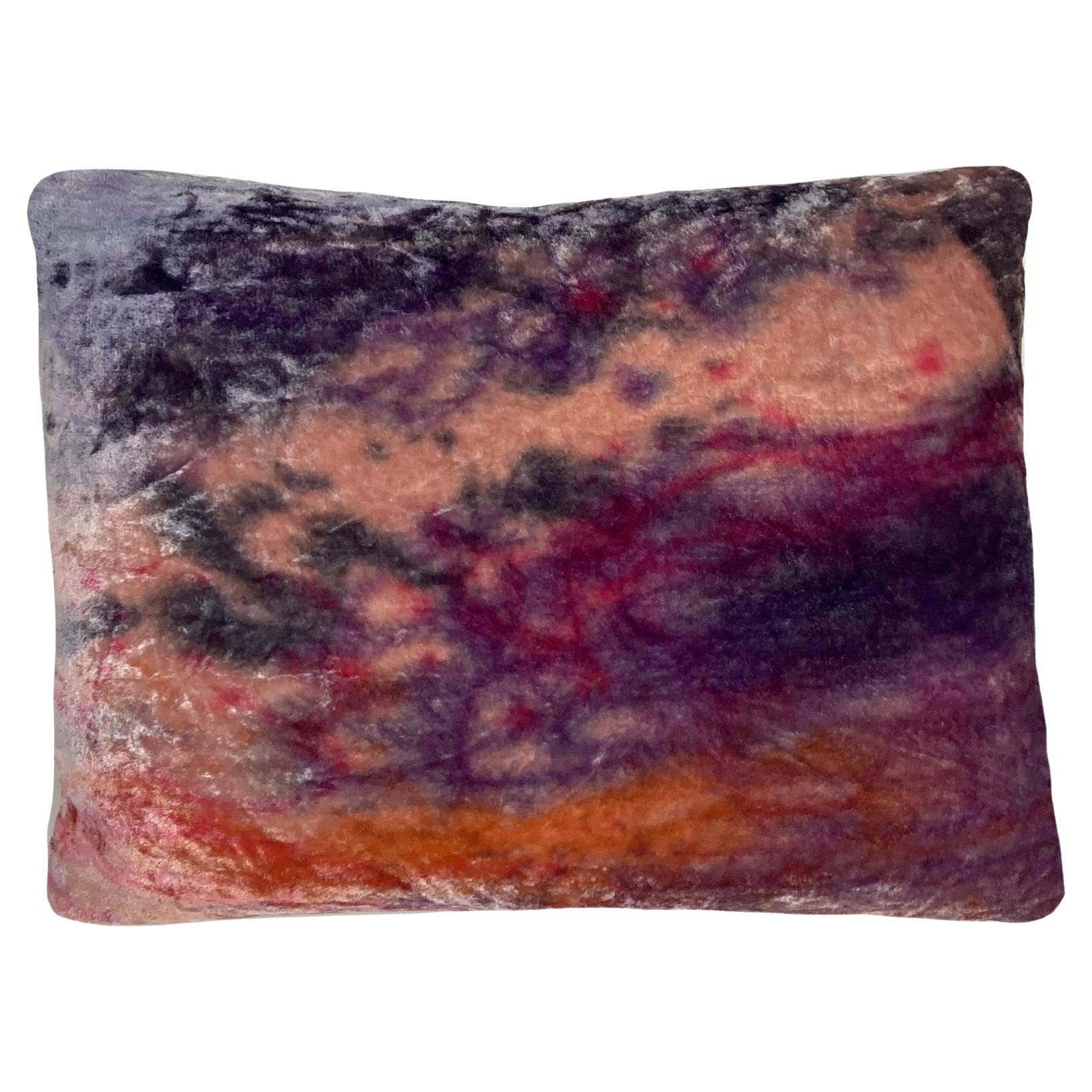 Hand Painted Silk Velvet Pillow, Abstract No.4, Peach Pink & Navy 