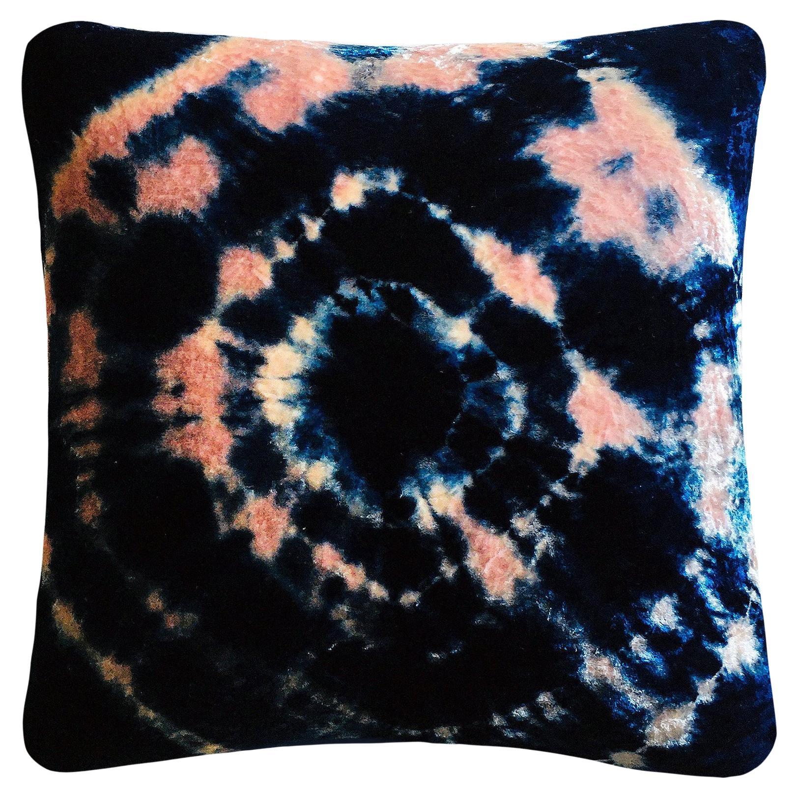 Hand Dyed Silk Velvet Pillow, Rose Pink & Indigo Blue Halo