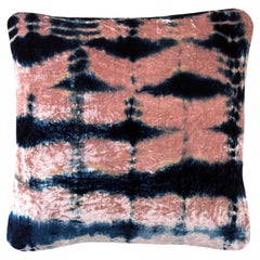 Hand-Dyed Velvet Throw Pillow in Rose Pink & Indigo Blue Pleat Pattern
