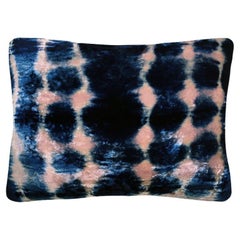 Hand-dyed Velvet Throw Pillow in Rose Pink & Indigo Blue Ripple Abstract Pattern