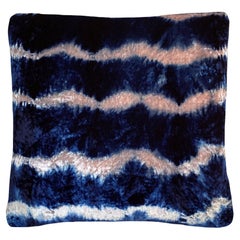 Hand Dyed Silk Velvet Pillow, Rose Pink & Indigo Blue Stripe