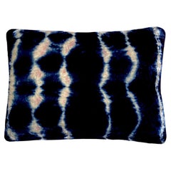 Hand-Dyed Velvet Throw Pillow in Rose Pink & Indigo Blue Wave Pattern