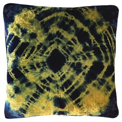 Hand Dyed Silk Velvet Pillow, Gold Yellow & Indigo Blue Halo