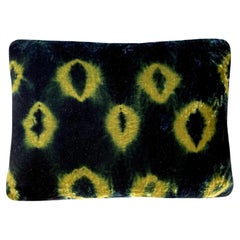 Hand-dyed Velvet Throw Pillow in Yellow Gold & Indigo Blue Ikat Pattern