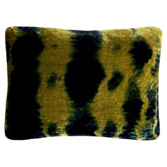 Hand-dyed Velvet Throw Pillow in Yellow Gold & Indigo Blue Morse Pattern