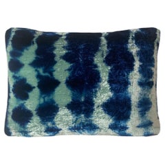 Hand-dyed Velvet Throw Pillow Jade Green & Indigo Blue Ripple Abstract Pattern