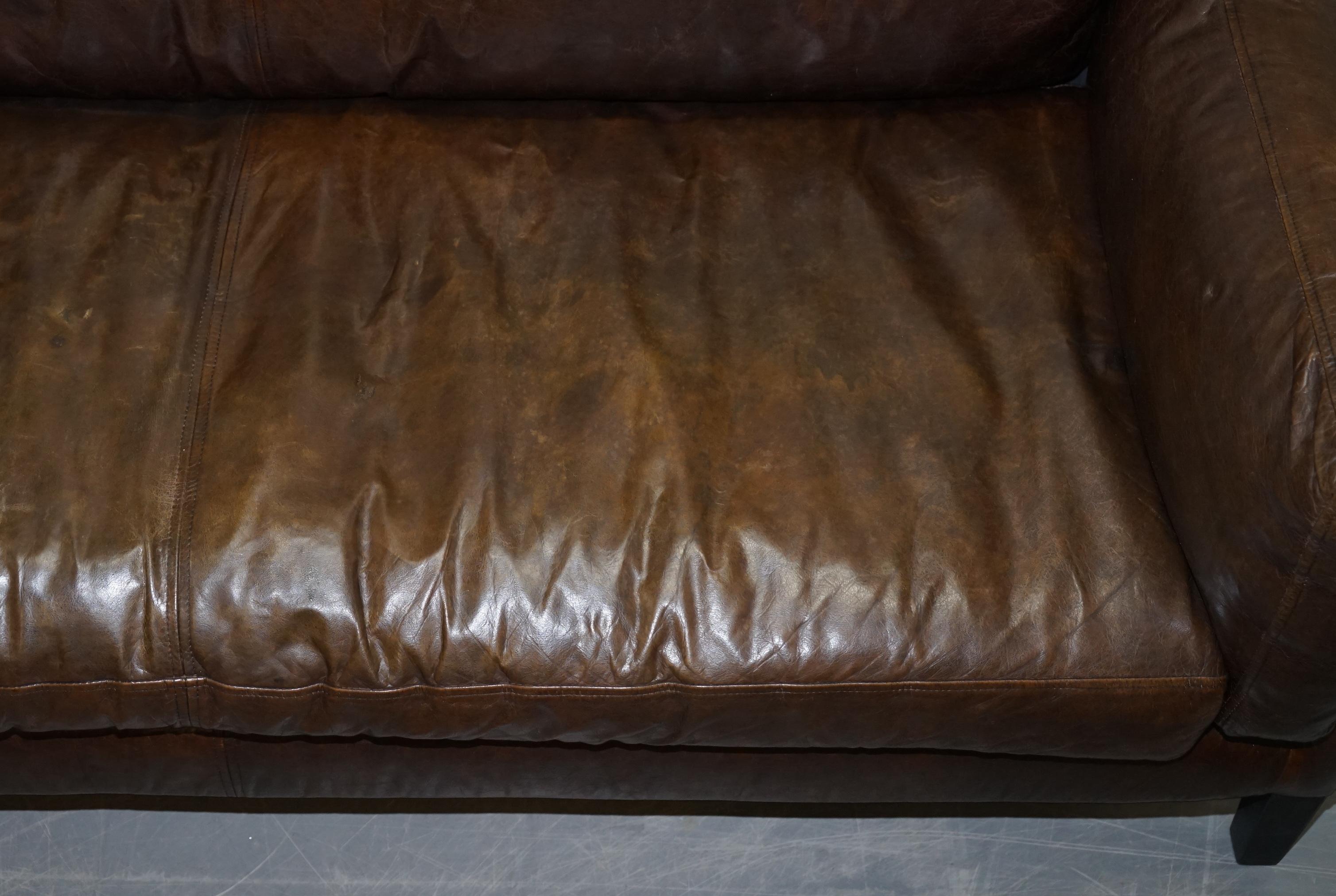 Hand Dyed Vintage Brown Leather Large Designer Contempory Sofa Very Comfortable For Sale 1