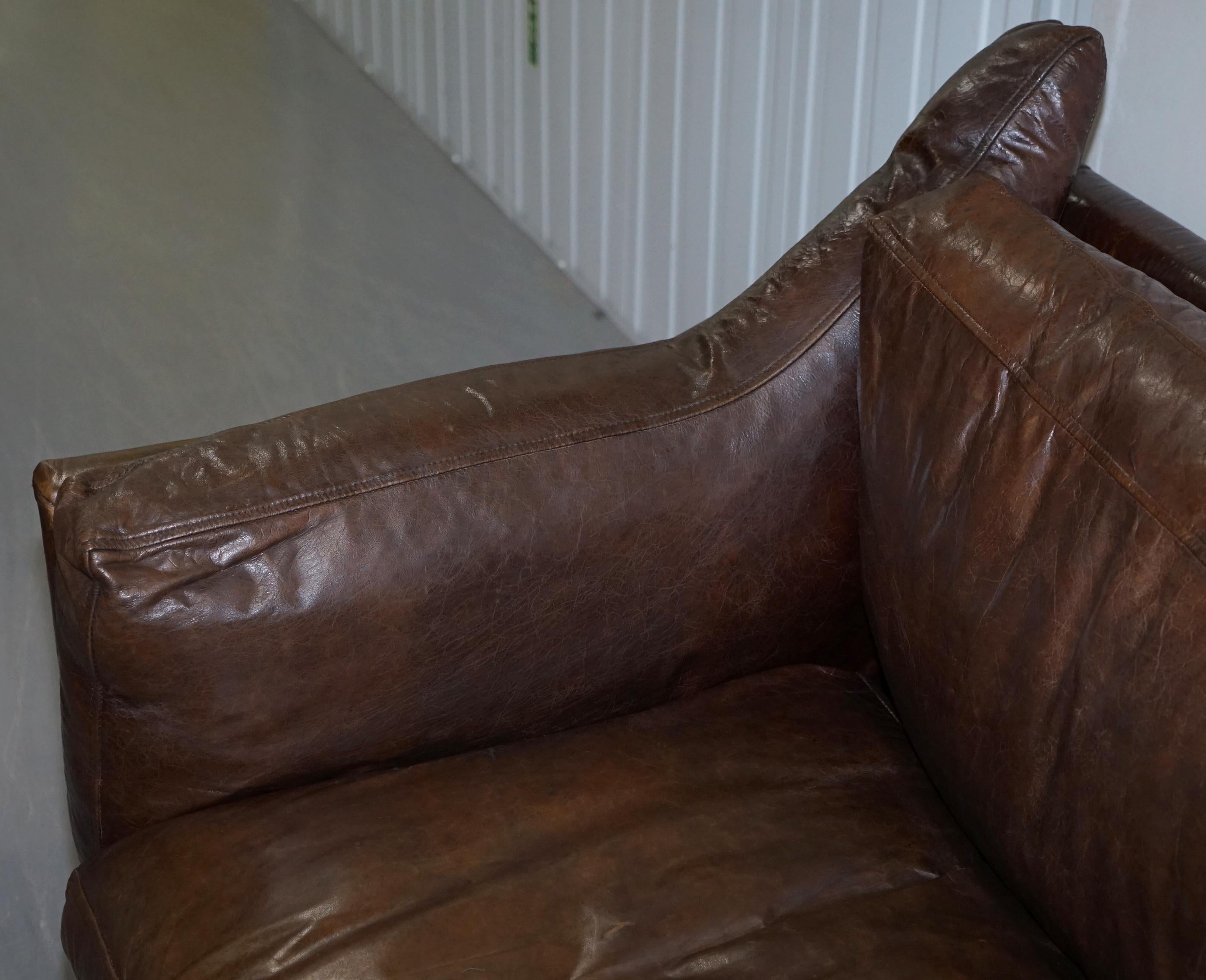 Hand Dyed Vintage Brown Leather Large Designer Contempory Sofa Very Comfortable For Sale 2