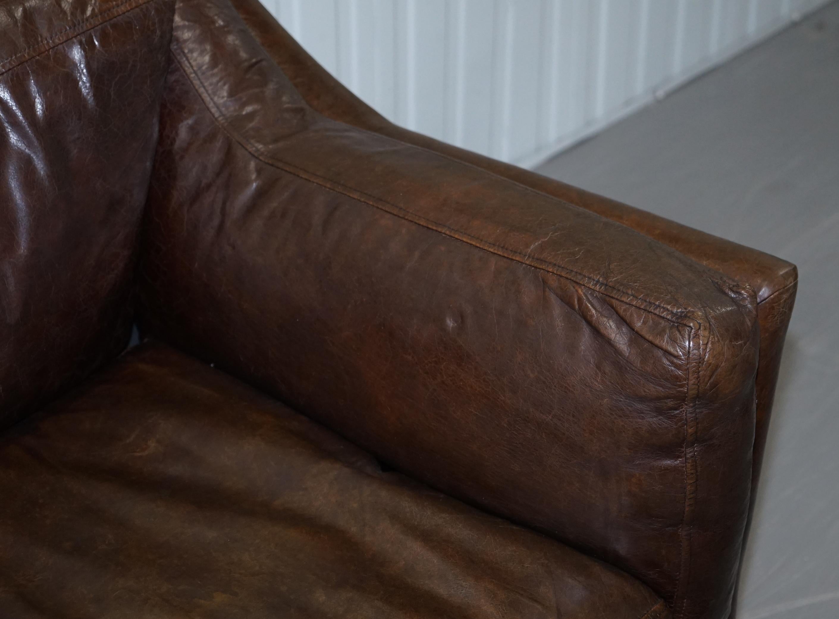 Hand Dyed Vintage Brown Leather Large Designer Contempory Sofa Very Comfortable For Sale 3