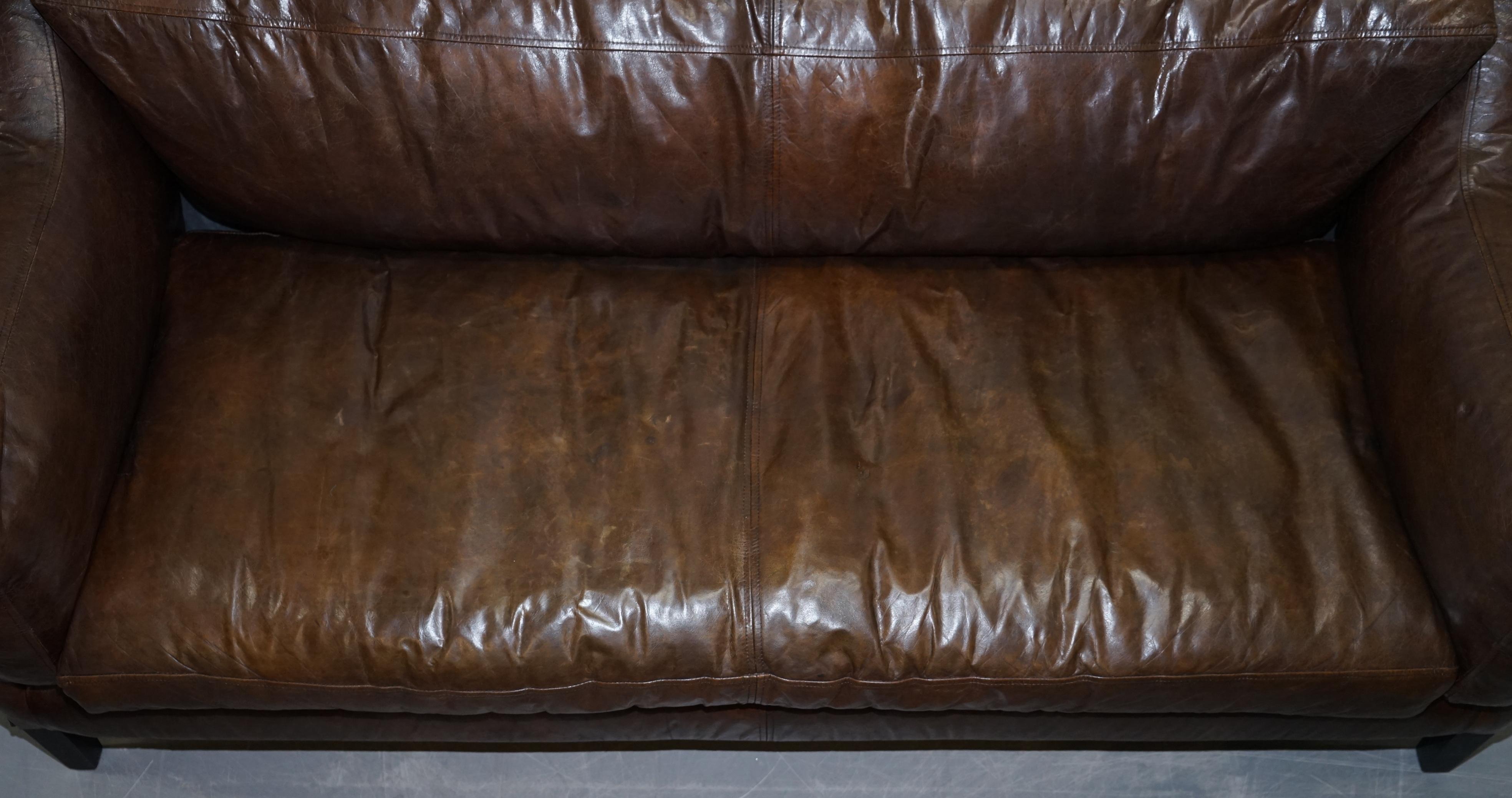 Hand Dyed Vintage Brown Leather Large Designer Contempory Sofa Very Comfortable For Sale 5