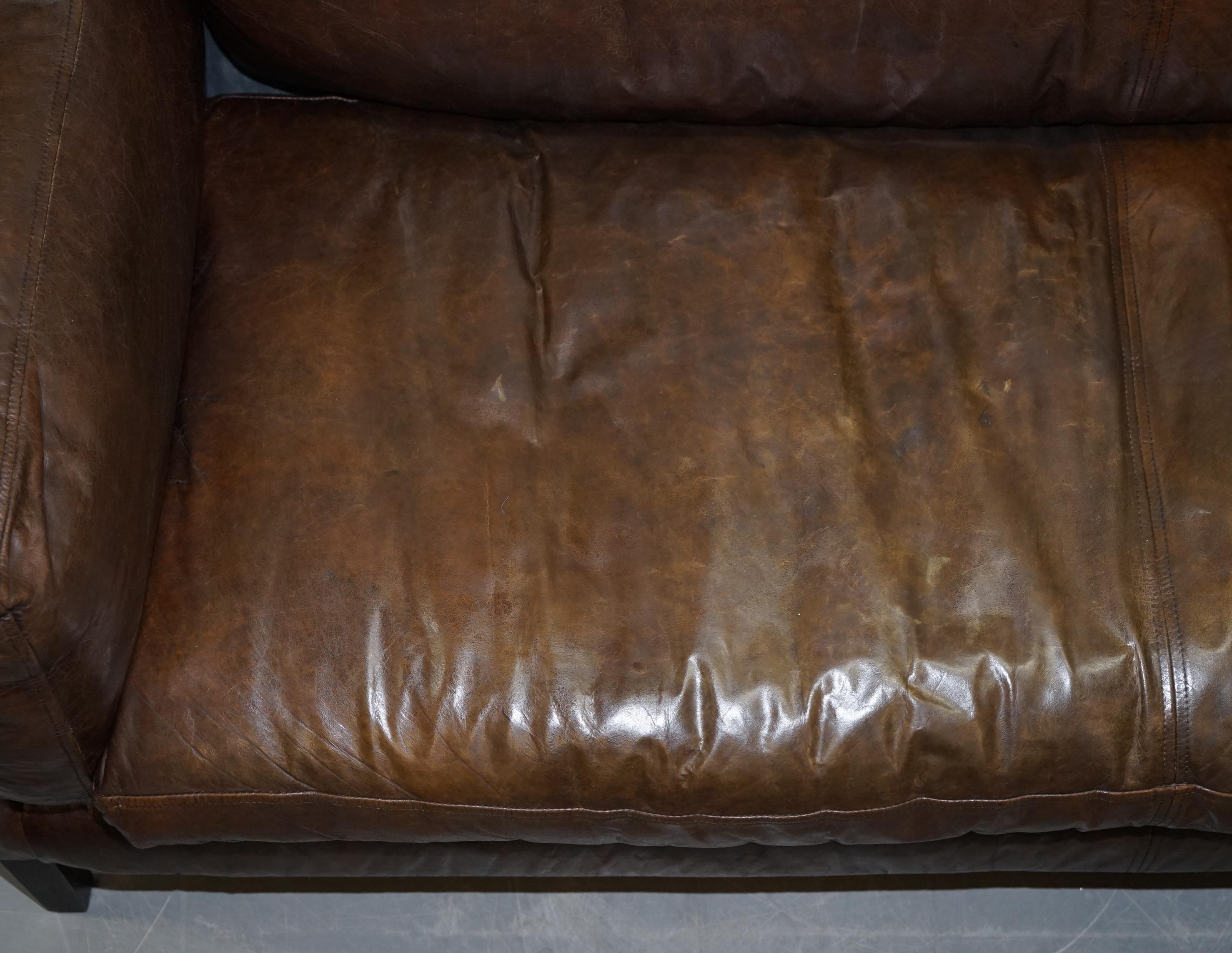 Hand Dyed Vintage Brown Leather Large Designer Contempory Sofa Very Comfortable For Sale 6