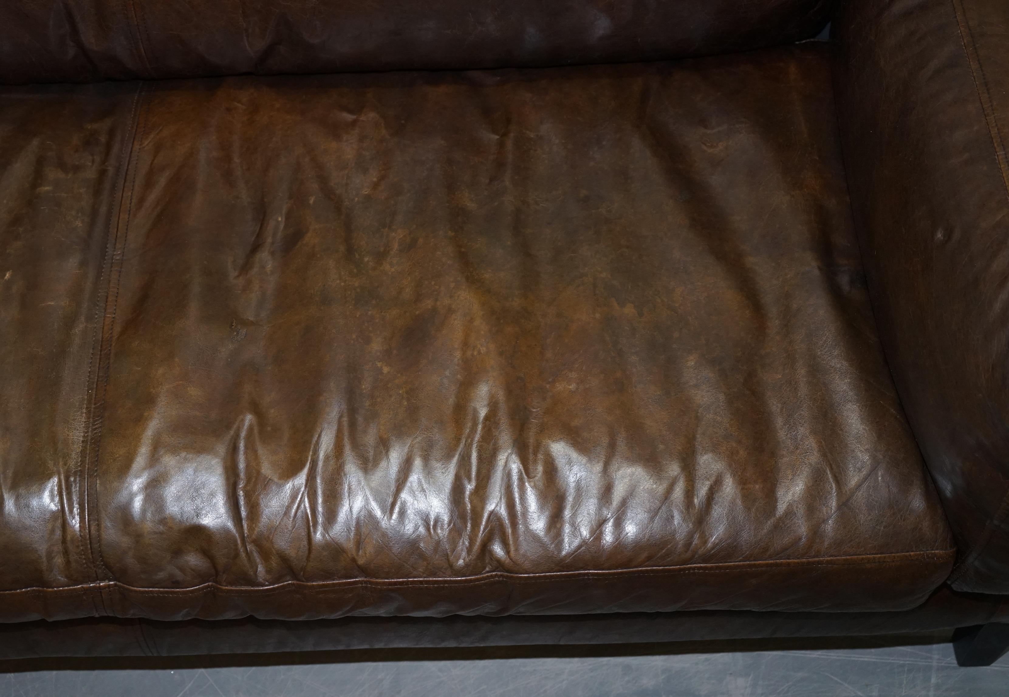 Hand Dyed Vintage Brown Leather Large Designer Contempory Sofa Very Comfortable For Sale 7
