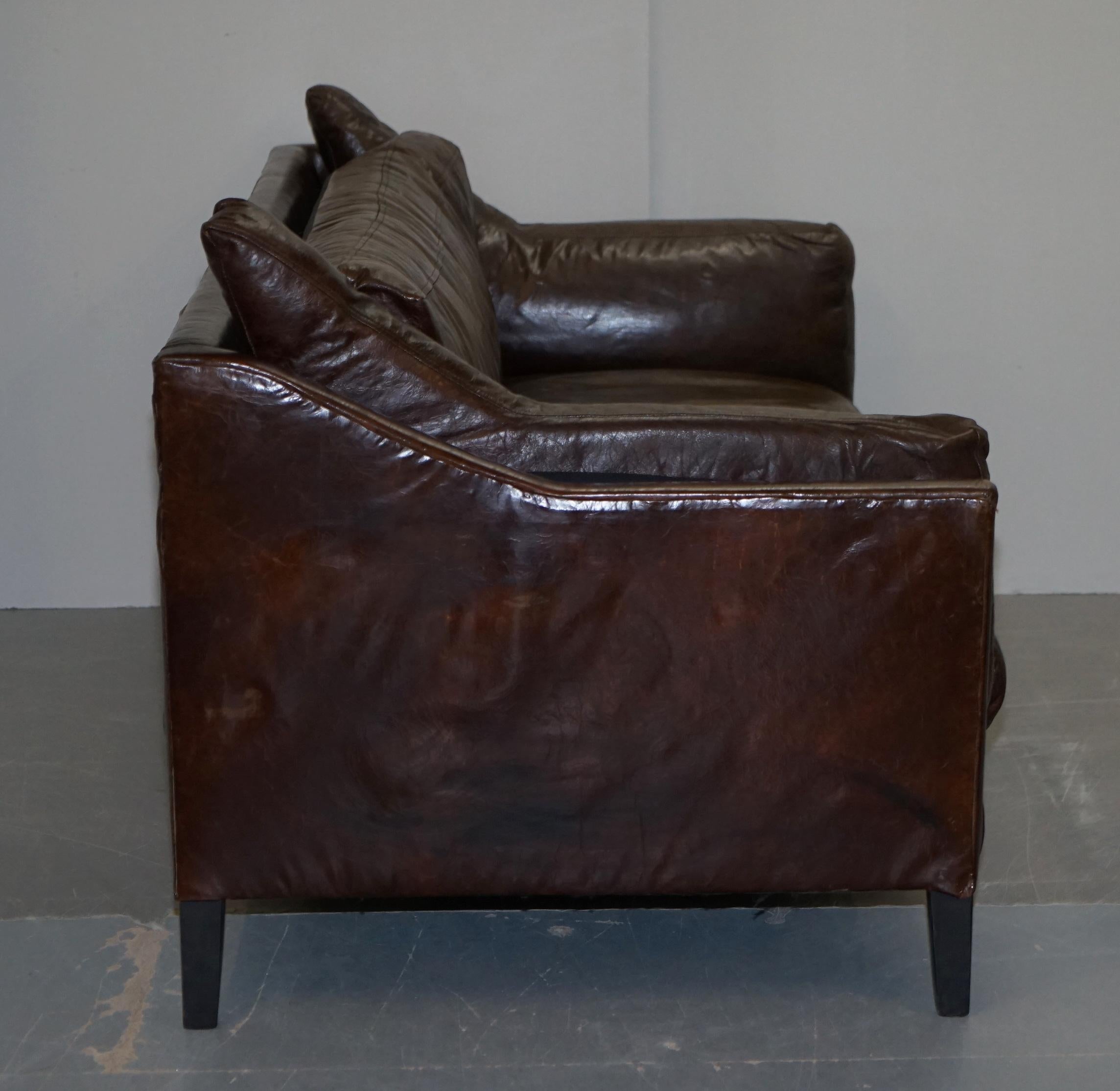 Hand Dyed Vintage Brown Leather Large Designer Contempory Sofa Very Comfortable For Sale 8