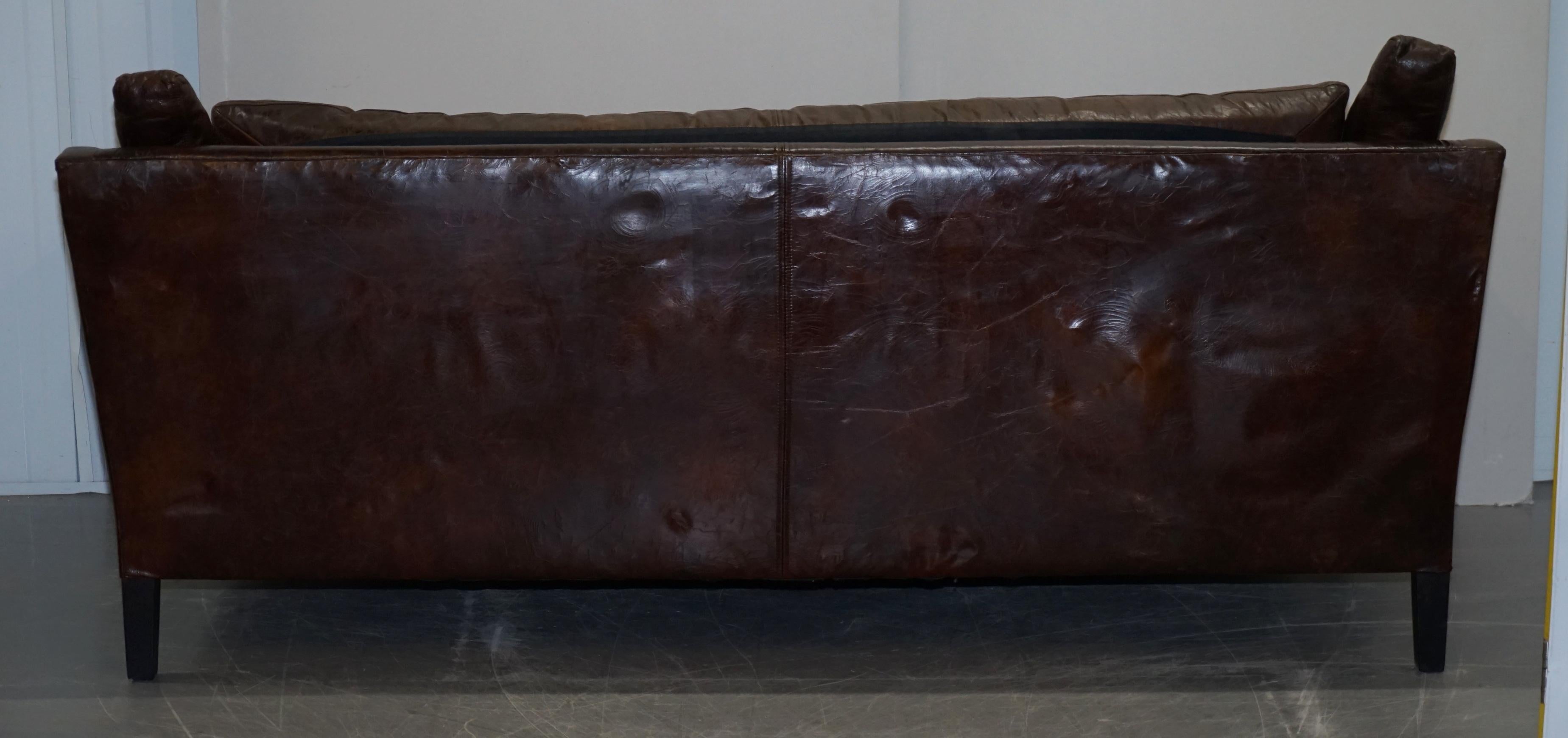 Hand Dyed Vintage Brown Leather Large Designer Contempory Sofa Very Comfortable For Sale 10