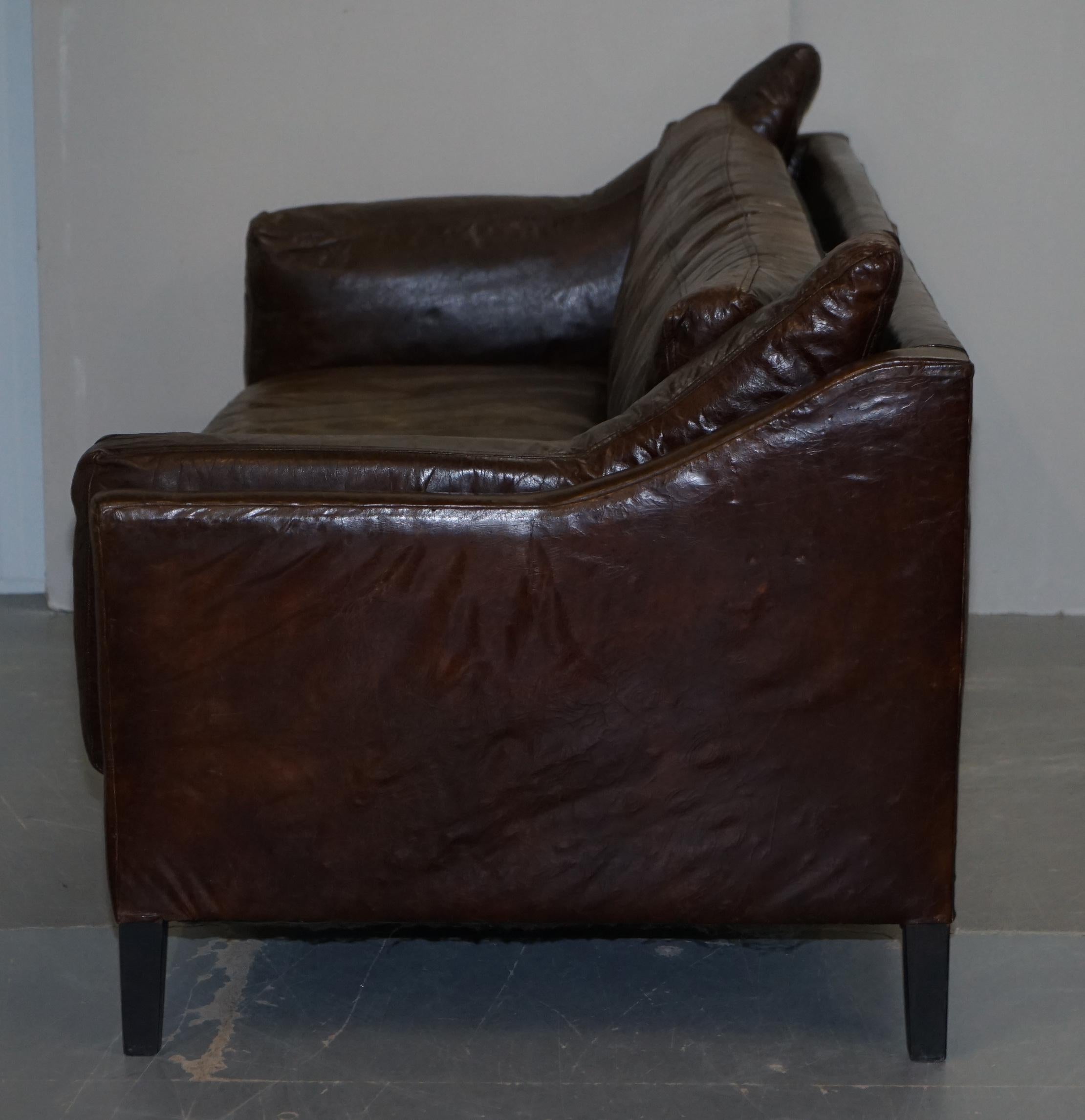 Hand Dyed Vintage Brown Leather Large Designer Contempory Sofa Very Comfortable For Sale 11