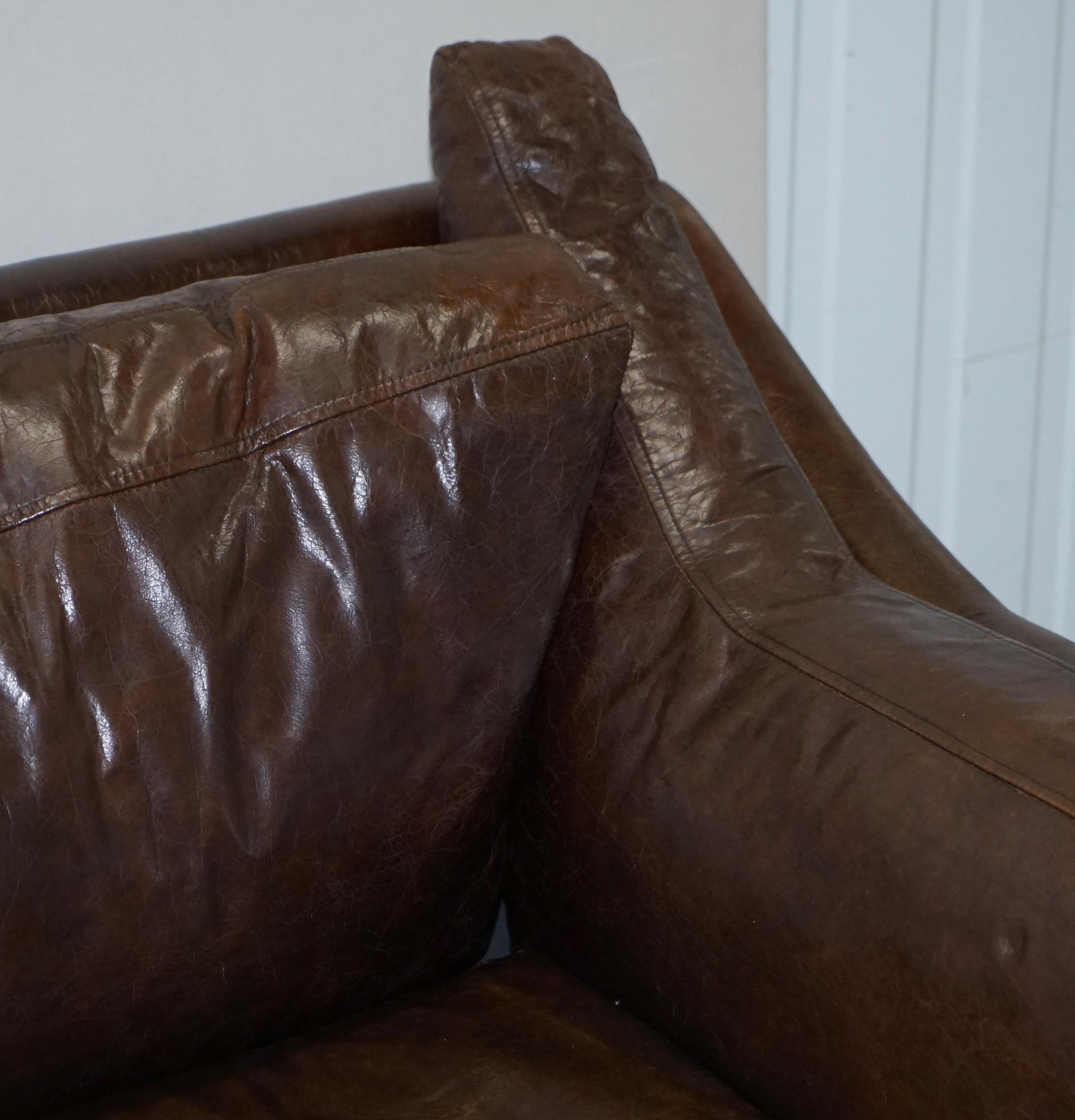 Mid-Century Modern Hand Dyed Vintage Brown Leather Large Designer Contempory Sofa Very Comfortable For Sale