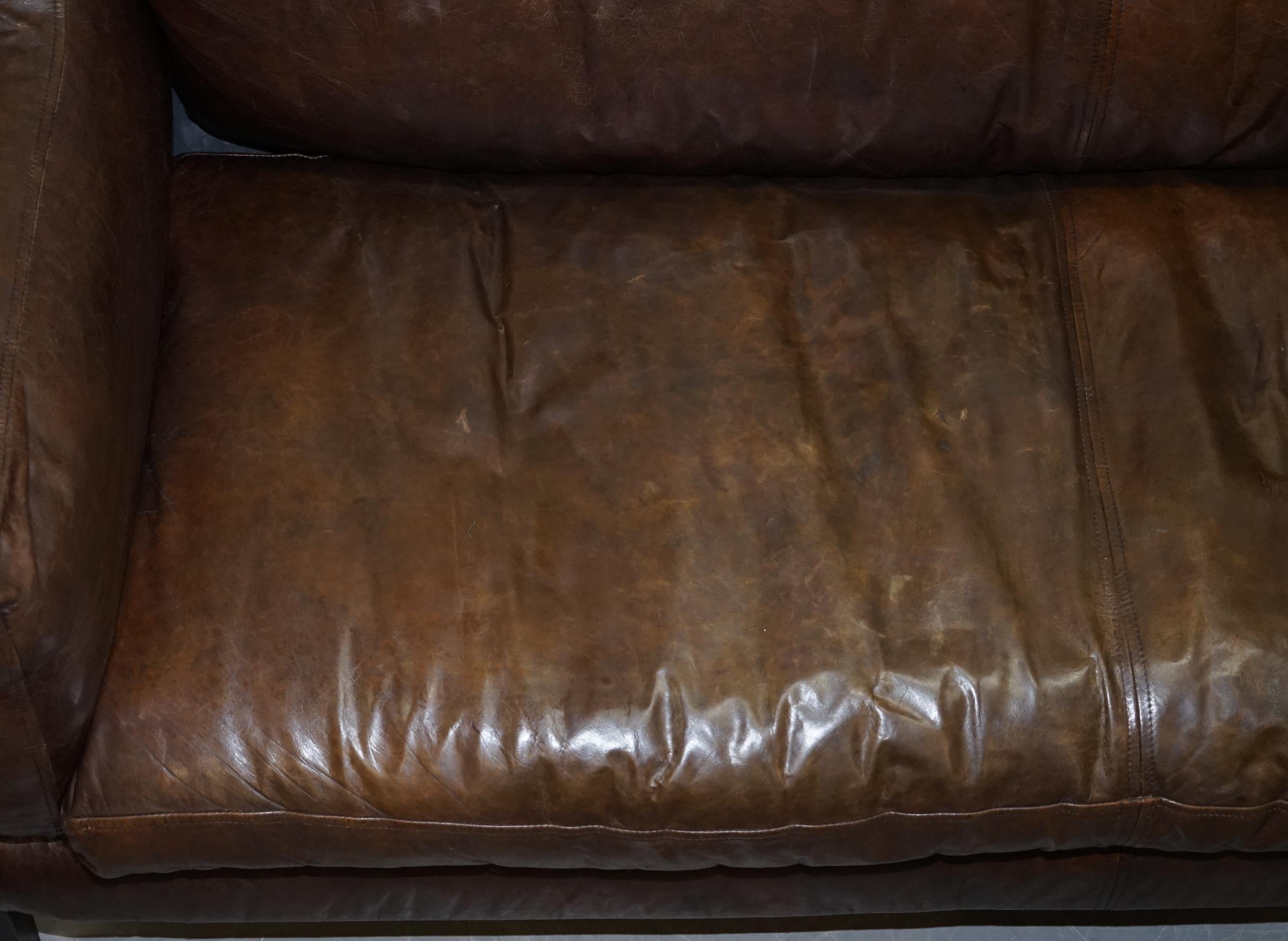 20th Century Hand Dyed Vintage Brown Leather Large Designer Contempory Sofa Very Comfortable For Sale