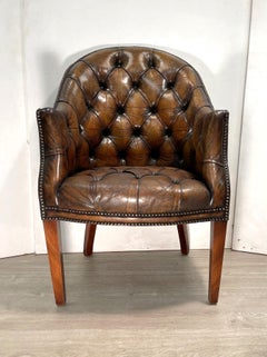 Hand Dyed Vintage Cigar Brown Leather Chesterfield Directors Office Armchair