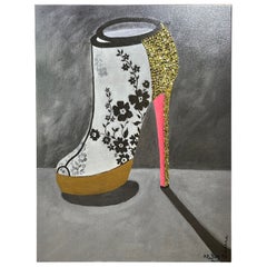 Hand Embellished Limited Edition Giclee of Christian Laboutin Shoe