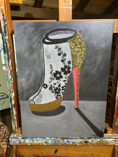 Giclée de edición limitada, decorada a mano, de un zapato de Christian Laboutin