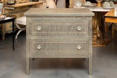 Hand-Embossed White Metal-Clad Two-Drawer Chest