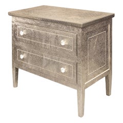 Hand-Embossed White Metal-Clad Two-Drawer Chest