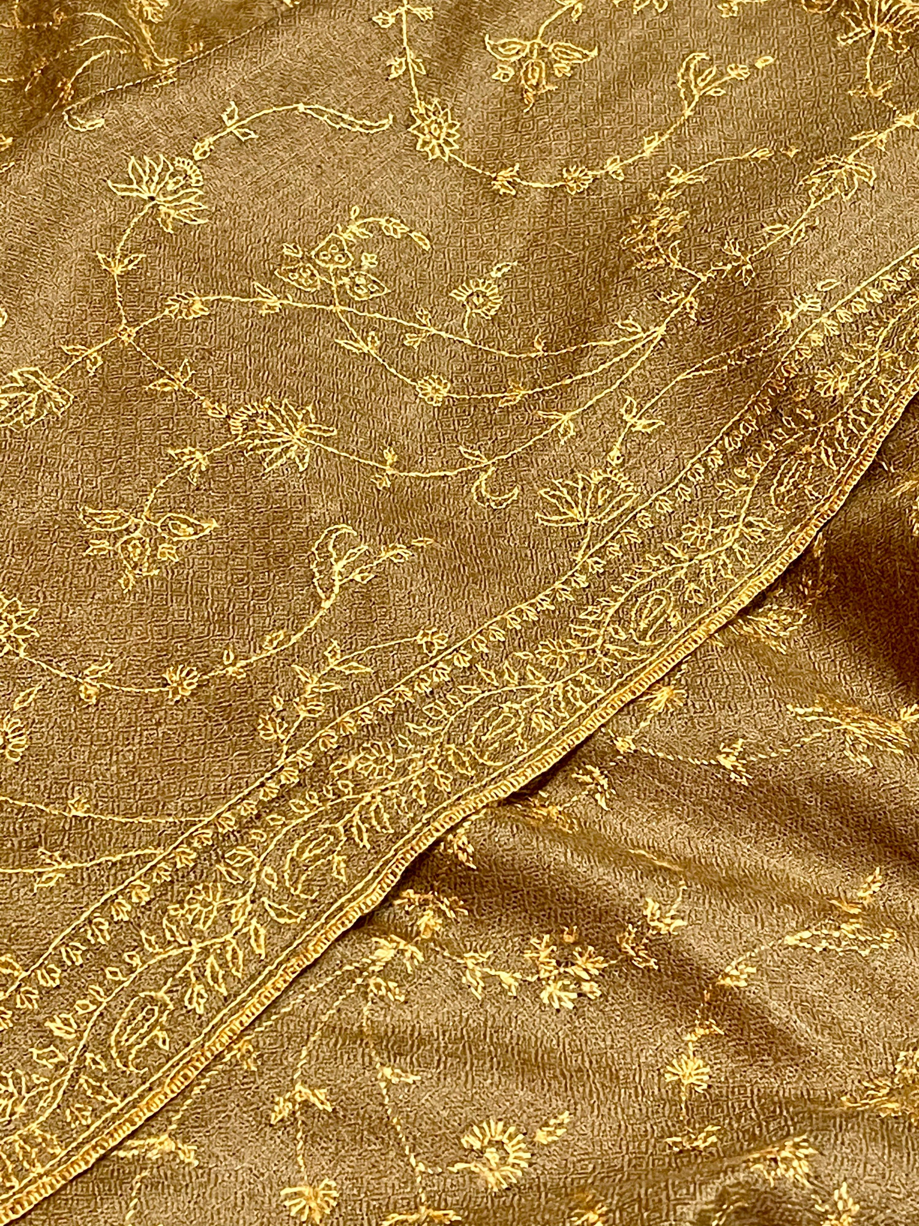 Hand Embroidered 100% Cashmere Pashmina Shawl Golden Brown Made in Kashmir  5