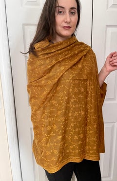 Hand Embroidered 100% Cashmere Pashmina Shawl Golden Brown Made in Kashmir
