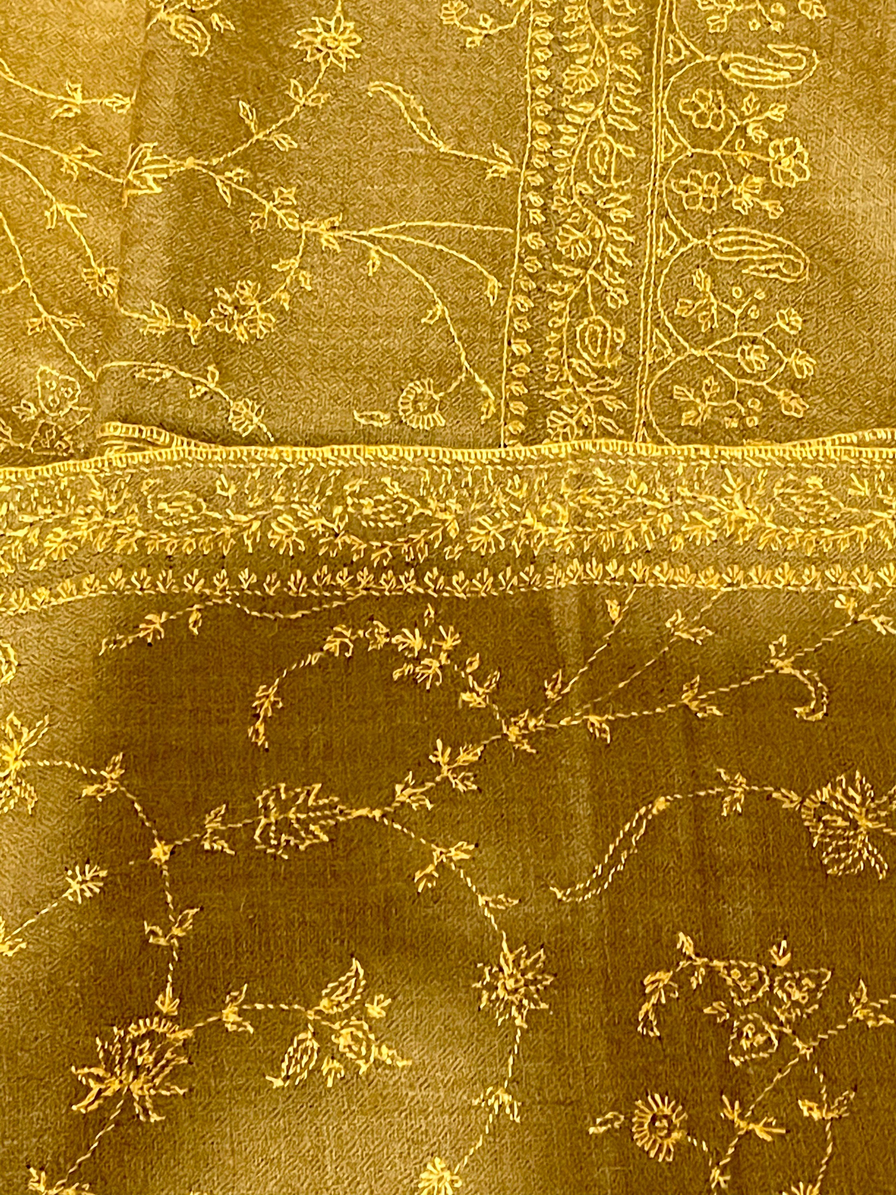 Hand Embroidered 100% Cashmere Pashmina Shawl Golden Brown Made in Kashmir  1