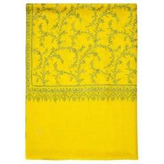 Écharpe jaune 100 % cachemire brodée à la main, fabriquée au Cachemire, en Inde